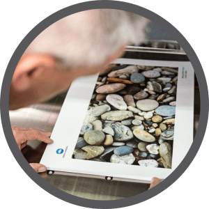 Man reviewing print from Konica Minolta device