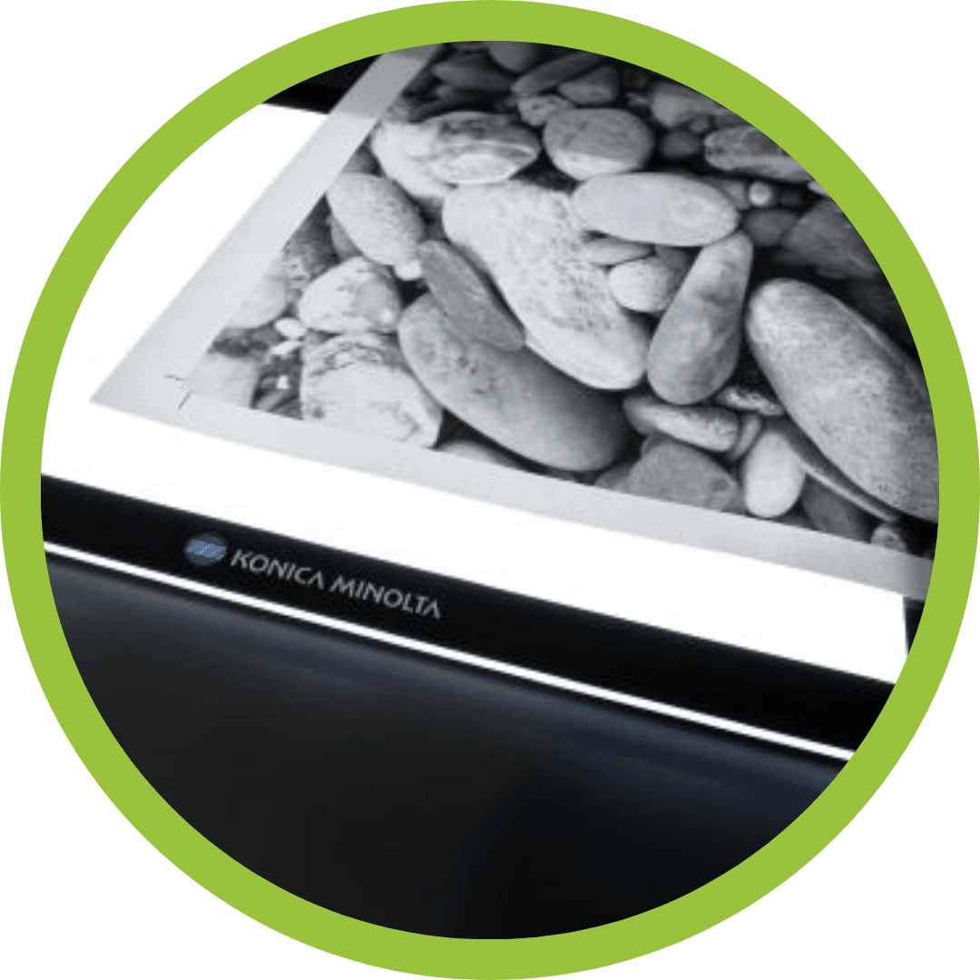 Konica Minolta printed paper with stones on